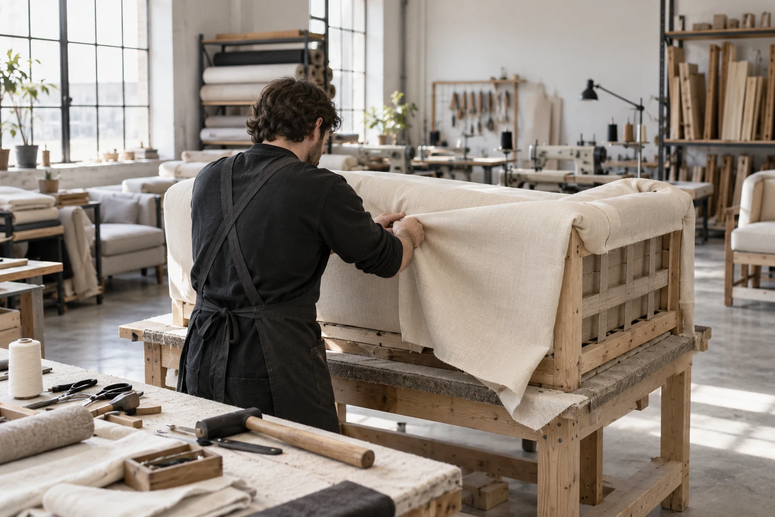 Illustrative furniture workshop, not the actual IDOL LIVING factory